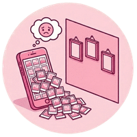 Photos dans le téléphone et mur vide sans décoration